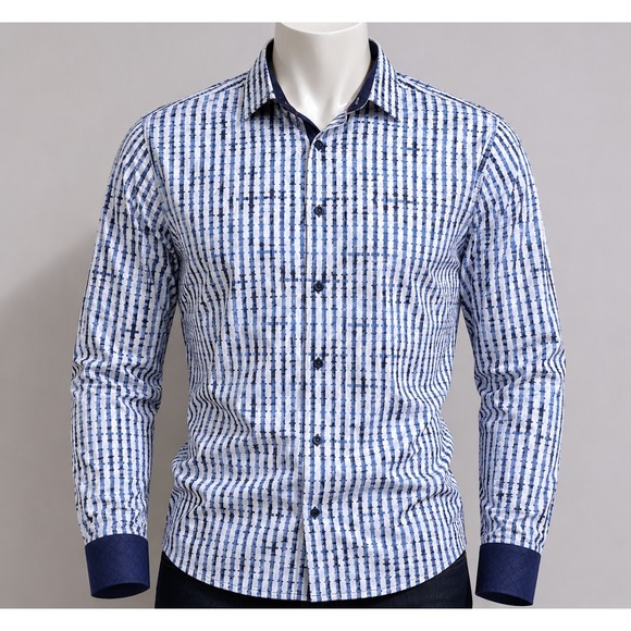 Maceoo Other - Maceoo Shirt Mens XL White Fibonacci Tie Dye Blue Long Sleeve Button Up
